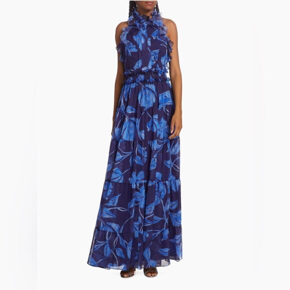 PatBO Nightflower Ruffled Floral Maxi Dress size 4 - Picture 2 of 16